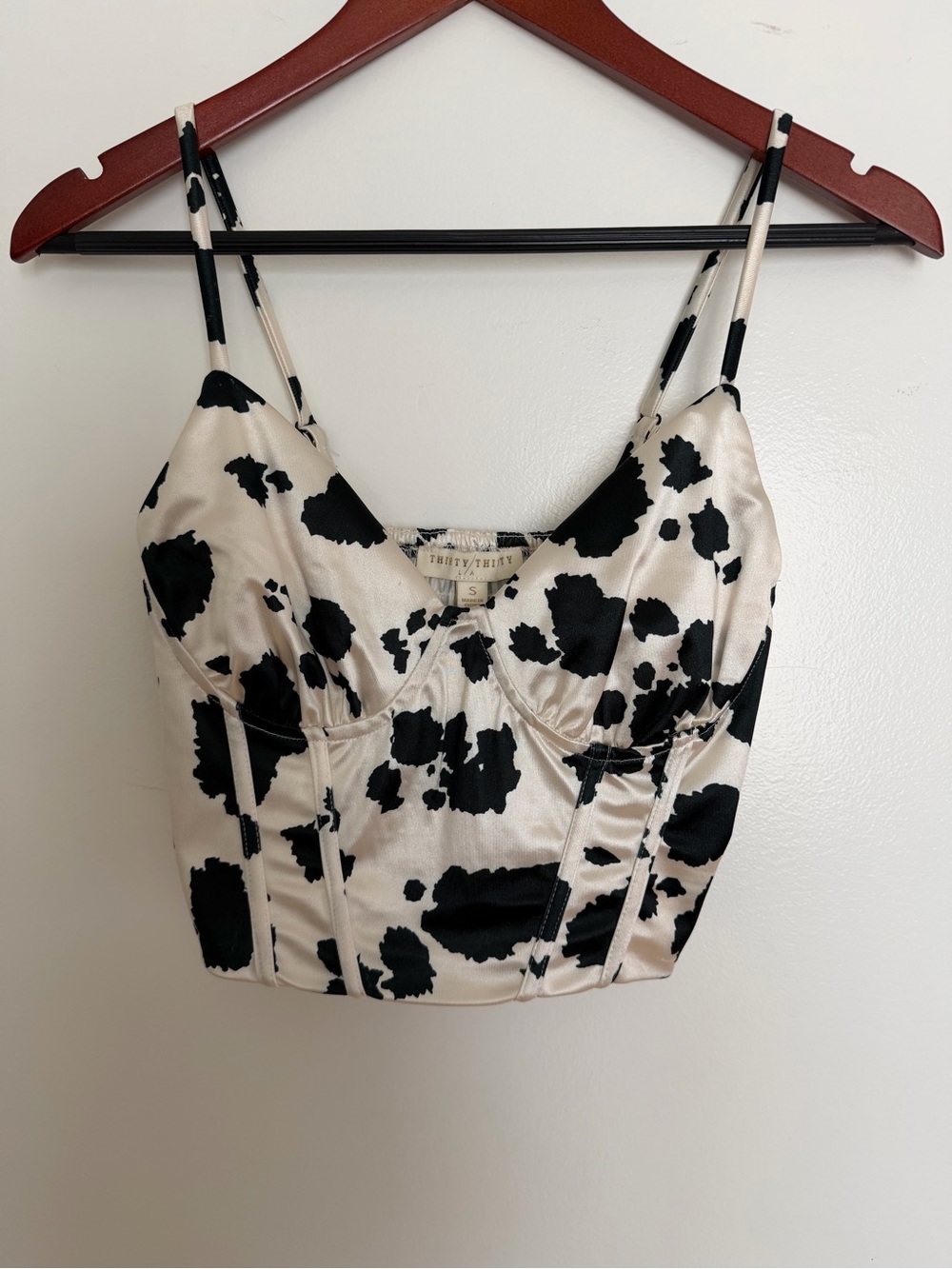 Cow Print Satin Bustier Cami Top - Black & Cream